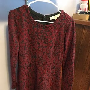 Loft Black L/S Dress with Red Flowers